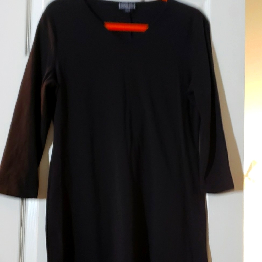 Lands End Black V-Neck Long Sleeve Dress